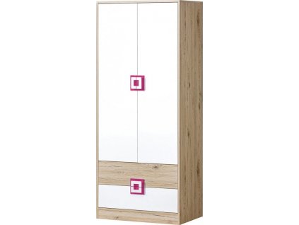 NIKOS 1- Skříň šatní 80 (NICO 1) - bílá/dub světlý- úchyt růžová (DO) (K150-Z)