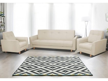 Rozkládací sedací souprava GALA 3F+1+1 s úložným prostorem, krémová Enzo 151