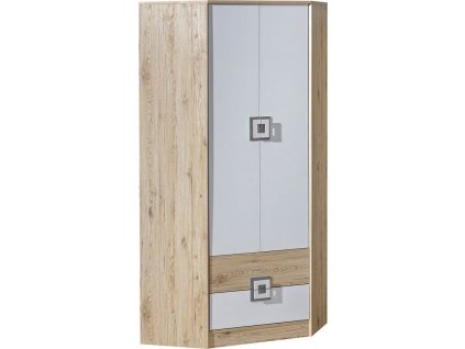NIKOS 2- Skříň rohová (NICO 2) - bílá/dub světlý- úchyt šedá (DO) (K150-Z)