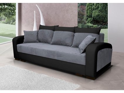 Rozkládací pohovka Zara II s úložným prostorem, látka šedá/EKO černá, Nubuk 22/D8