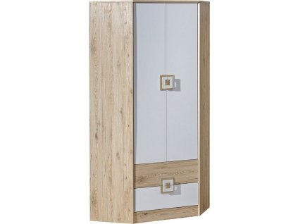 NIKOS 2- Skříň rohová (NICO 2) - bílá/dub světlý- úchyt dub světlý (DO) (K150-Z)