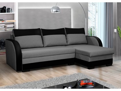 Rohová sedací souprava Jarda UNI, rozkládací s úložným prostorem, šedá Soro 90/černá Eko D8