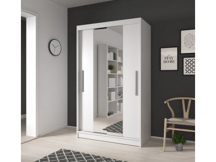 NAOMI 01 (NEOMI 01=4balíky) - ŠATNÍ SKŘÍŇ 120 - 2 dvéřová - korpus bílá mat / dveře bílá mat se zrcadlem (IZ) (K150)