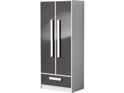 GOLIÁŠ 1- Skříň 80 dvoudvéřová (GULIVER 1) -korpus bílá/dvířka šedá lesk/úchyt bílá (DO) (K150-E)