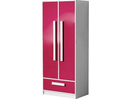 GOLIÁŠ 1- Skříň 80 dvoudvéřová (GULIVER 1) -korpus bílá/dvířka růžová lesk/úchyt bílá (DO) (K150-E)