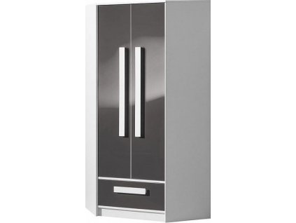 GOLIÁŠ 2- Skříň rohová dvoudvéřová (GULIVER 2)-korpus bílá/dvířka šedá lesk/úchyt bílá (DO) (K150-E)