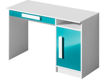 GOLIÁŠ 9- psací stůl (GULIVER 9)-korpus bílá/dvířka tyrkysová lesk/úchyt bílá (DO) (K150-E)