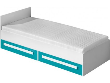 GOLIÁŠ 11- postel včetně roštu(GULIVER 11)-korpus bílá/dvířka tyrkysová lesk/úchyt bílá , bez matrace(DO) (K150-E)