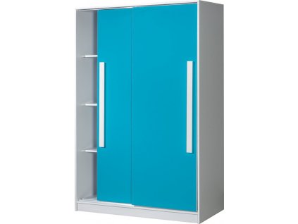GOLIÁŠ 12- skříň posuvné dveře (GULIVER 12)-korpus bílá/dvířka tyrkysová lesk/úchyt bílá (DO) (K150-E)