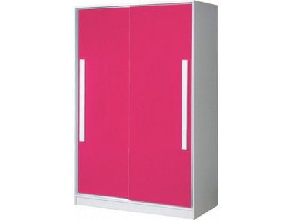 GOLIÁŠ 12- skříň posuvné dveře (GULIVER 12)-korpus bílá/dvířka růžová lesk/úchyt bílá (DO) (K150-E)
