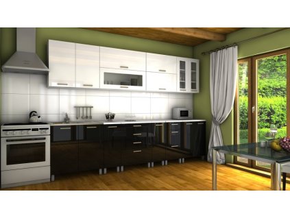 Kuchyňská linka Granada KRF 300 cm, bílý/černý lesk