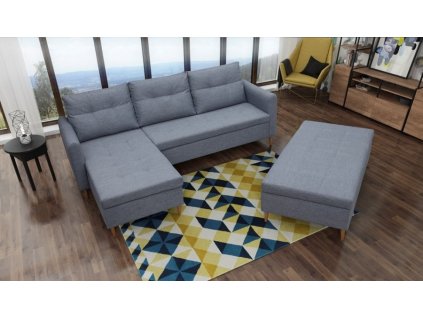 Rohová sedací souprava Areon s taburetem, s úložným prostorem, levá, šedá/Inari 94