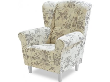 KLIPOS (CLIP) - křeslo látka NA05 KVĚTY béžovohnědé , nožky bílá kolekce "FN" (K250) akční látka