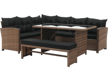 Zahradní ratanový set, světle hnědá/černá, MADUL
