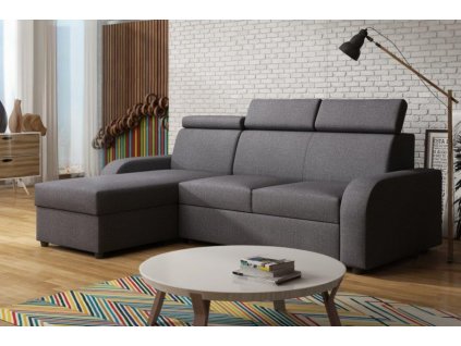 Rohová sedací souprava Norway UNI OTO-2F, rozkládací s úložným prostorem, tmavě šedá Inari 96