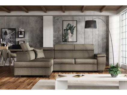 Rohová sedací souprava Wiliam, rozkládací s úložným prostorem, levá, hnědá/Bloom 04