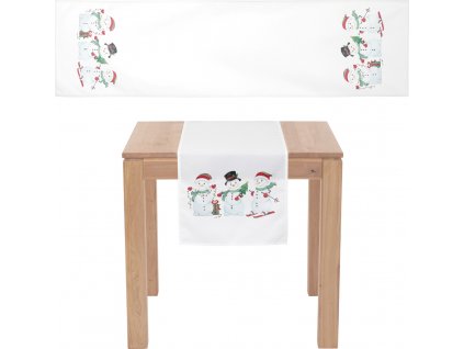 Běhoun s vánočním motivem - sněhuláci, 40 x 150 cm, 100% polyester. UBR077-2