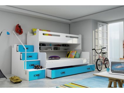 Patrová postel Maty NEW s úložným prosotrem, bílá/modrá