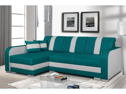 Rohová sedací souprava Costa, rozkládací s úložným prostorem, levá, tyrkysová, šedá/Twist 12/18