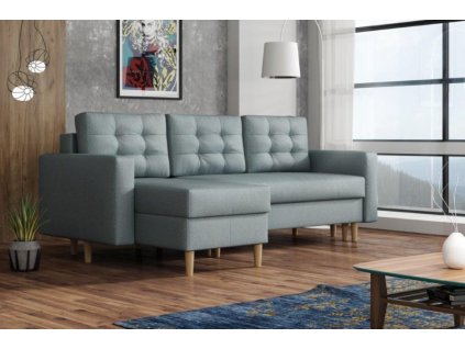 Rohová sedací souprava Anabel UNI, rozkládací s úložným prostorem, šedo modrá Kronos 31