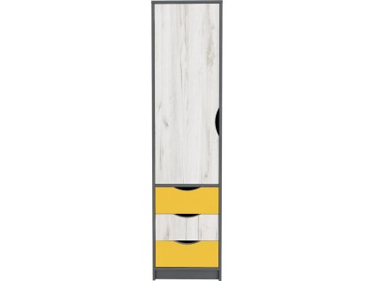 Dětská šatní skříň DISNEY 1D dub kraft bílý/šedý grafit/žlutá