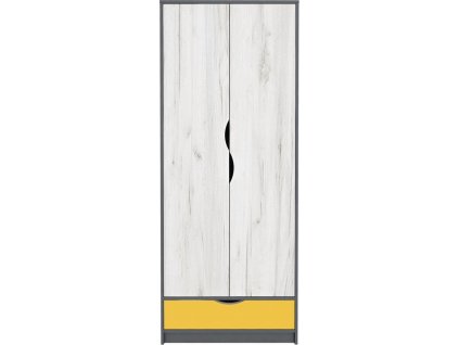 Dětská šatní skříň DISNEY 2D dub kraft bílý/šedý grafit/žlutá