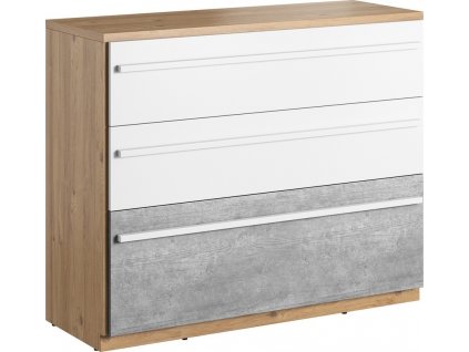 Komoda FLAMY/PLANO 07 3S, dub nash/šedá/bílá