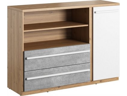 Komoda FLAMY/PLANO 05 1D2S, dub nash/šedá/bílá