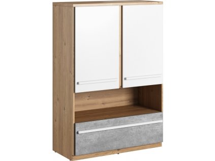 Skříňka FLAMY/PLANO 04 2D1S, dub nash/šedá/bílá