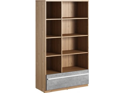 Policový regál FLAMY/PLANO 03 1S, se zásuvkou, dub nash/šedá