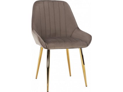 Designová jídelní židle PERLIA, šedohnědá Taupe/gold chrom-zlatý
