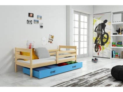 Dětská postel Norbert 90x200 s úložným prostorem, borovice/modrá