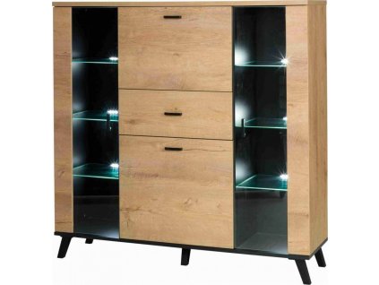 Vitrína Jocker R3, s barem, dub lefkas/černá