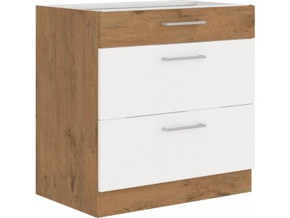 Spodní kuchyňská skříňka Vega 80D3S se šuplíky, dub lancelot/bílý lesk
