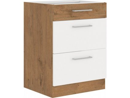 Spodní kuchyňská skříňka Vega 60D3S se šuplíky, dub lancelot/bílý lesk
