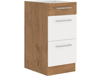 Spodní kuchyňská skříňka Vega 40D3S se šuplíky, dub lancelot/bílý lesk
