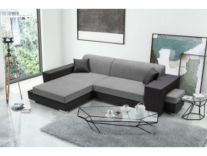 Rohová sedací souprava Oskar, rozkládací s úložným prostorem, levá, šedá Aston 16/tmavě šedá Eko Santiago 96