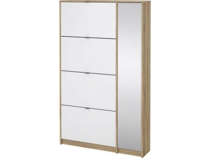 Botník Flap 009 4KL1D se zrcadlem, dub sonoma/bílý lesk