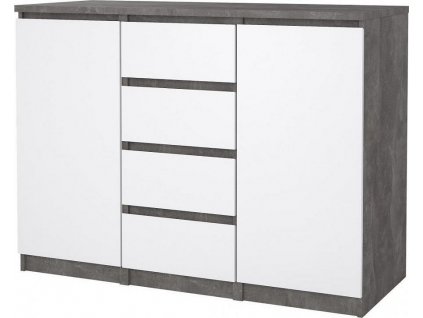 Komoda SIMPLICITY 236, beton/bílý lesk