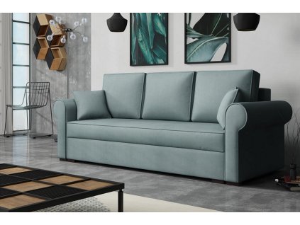 Rozkládací pohovka MEGAN s úložným prostorem, světle zelená Mono 237