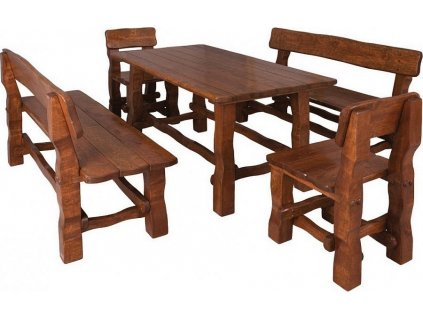 Dřevěná zahradní sestava OM-101, (1x stůl + 2x lavice + 2x židle) výběr barev (Barva bez-moreni-olse-natural)