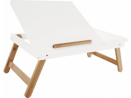 Příruční stolek na notebook / držák na tablet, bílá / přírodní bambus, MELTEN