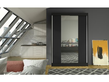 Šatní skříň Linora II 120 se zrcadlem, černá