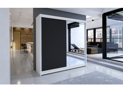 Šatní skříň Taisa I 180 se zrcadlem, bílá/černá