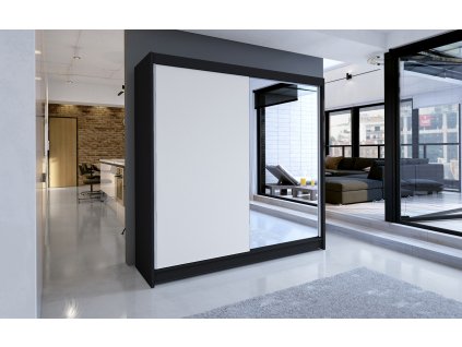 Šatní skříň Taisa I 180 se zrcadlem, černá/bílá