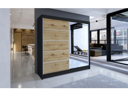 Šatní skříň Taisa III 180 se zrcadlem, černá/artisan