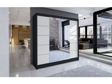 Šatní skříň Taisa V 180 se zrcadlem, černá/bílá