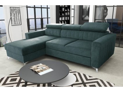 Rohová sedací souprava MILDRED rozkládací s úložným prostorem, levá, modro/šedá