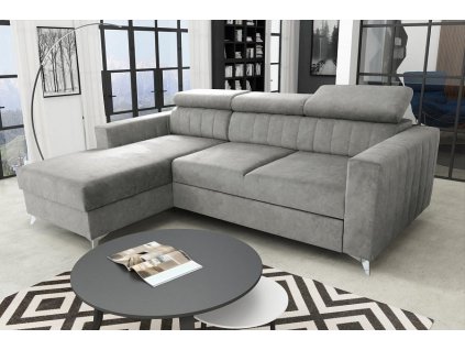 Rohová sedací souprava MILDRED rozkládací s úložným prostorem, levá, šedá