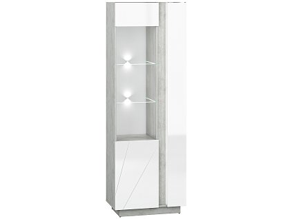 LAMIA 03L -vitrína 1D1W, lamino, beton/bílá lesk/bílá lesk MDF (ML) (LUMENS03L=2BALÍKY)  ***VÝPRODEJ